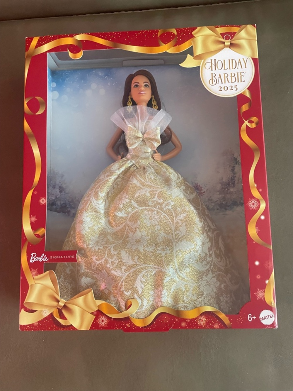 Signature Holiday Barbie 2025 Gold and White Festive Gown